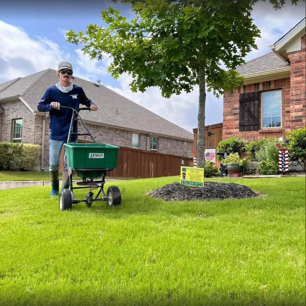 Fertilization and weed control service on a San Antonio lawn